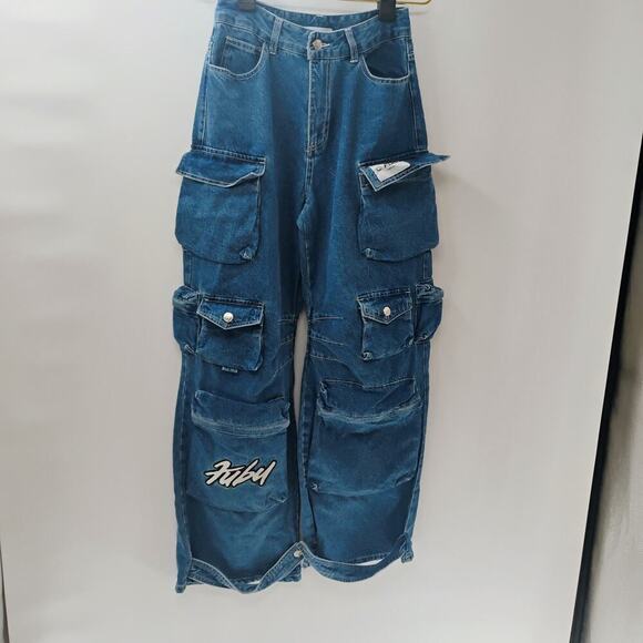 Fubu 05 x Forever 21 Baggy Jeans Sz S Wide Horseshoe Leg Grunge Raver Skater Y2K - Picture 2 of 11